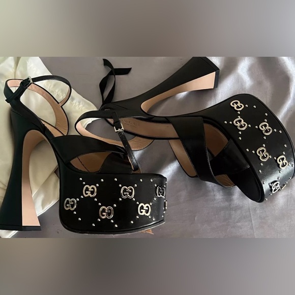 Gucci Interlocking G Logo Platform Ankle Strap Sandals Heels Shoes $1290 - Picture 6 of 16